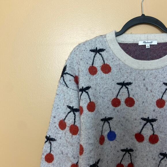Madewell Cherry Jacquard Pullover Sweater wool blend knit cozy large - Picture 6 of 10